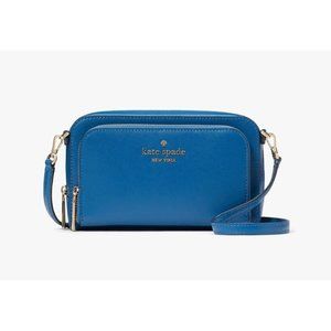 New Kate Spade Staci Dual Zip Crossbody Sapphire Ice